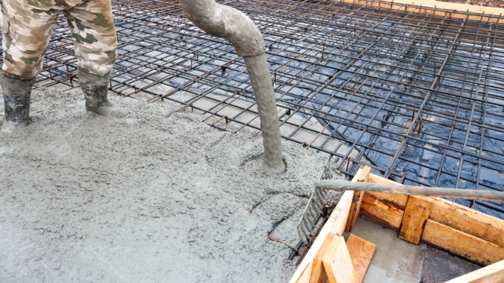 Coulage de béton pour les fondations d'un bâtiment