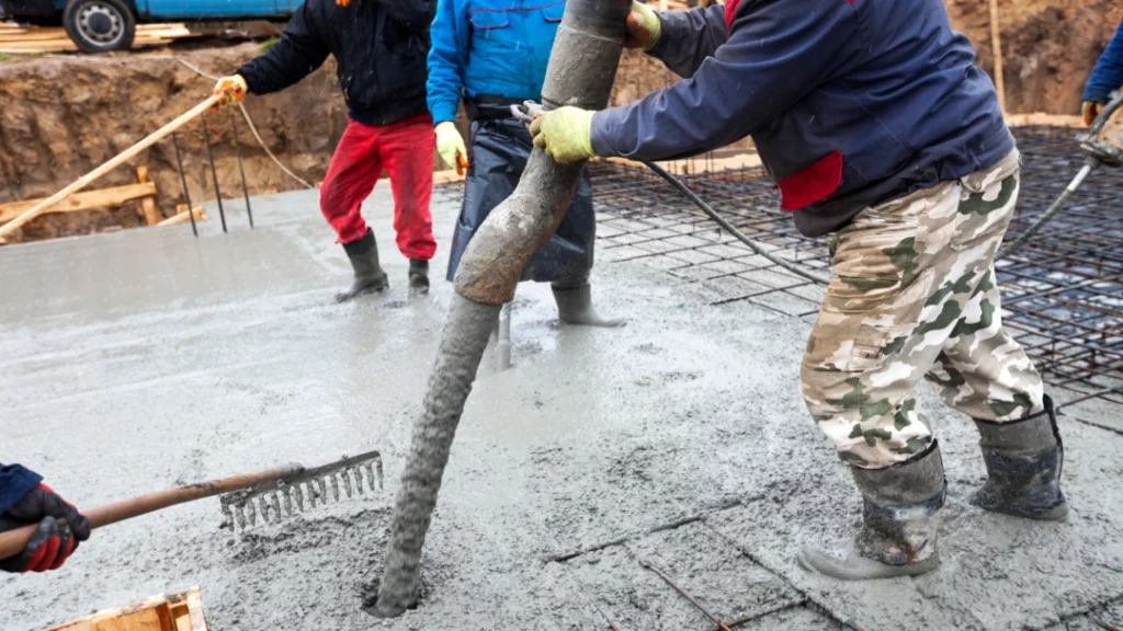 Coulage du béton pour les fondations d'une maison - photo d'illustration de l'article sur la maçonnerie