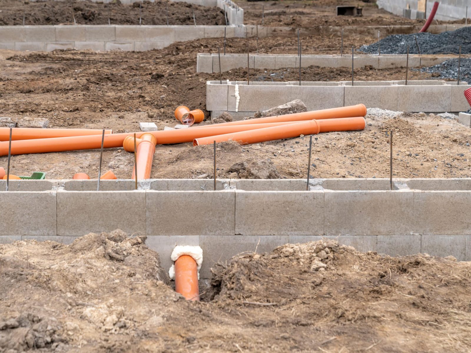 construction of sewerage from plastic pipes.